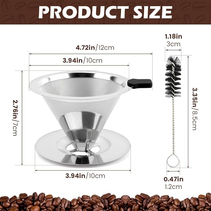 Pour Over Coffee Dripper Paperless Reusable Coffee Filter Pour Over Coffee Dripper Stainless Steel Reusable Filter Slow Drip Paperless Coffee Filter for Extraction (1-2 Cup)(COLOR:Small)