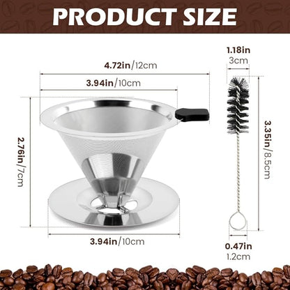 Pour Over Coffee Dripper Paperless Reusable Coffee Filter Pour Over Coffee Dripper Stainless Steel Reusable Filter Slow Drip Paperless Coffee Filter for Extraction (1-2 Cup)(COLOR:Small)