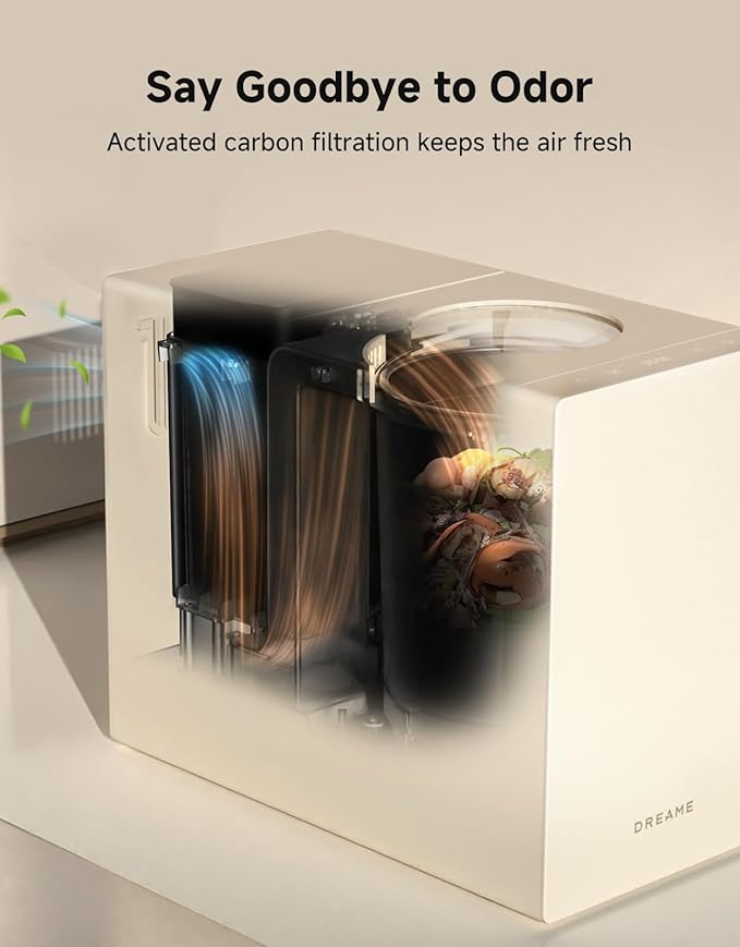 Dreame Electric Composter for Kitchen, Smart Control High-Temp Auto-Cleaning, Odorless, Trion Triple-Blade System, Washable Carbon Filter, 27dB Quiet, Safety Lock, 2.5L Capacity Compact Design