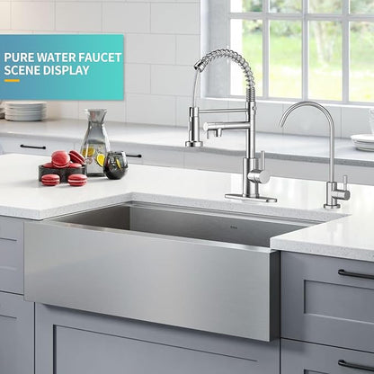 Kitchen Sink Faucet with Pull - Down Sprayer, 2 - Handle 3 - in - 1 Kitchen Sink Filter Faucet, Cold and Hot Mixer Drinking Water Faucet (Filter Faucet, Brushed Nickel)
