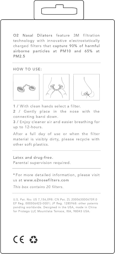 O2 Nose Filters with 3M Filtration - Nasal Screens for Allergies, Dust & Smoke - Drug-Free & Latex-Free Nose Filters - Invisible Allergy Protection (Large x 20)