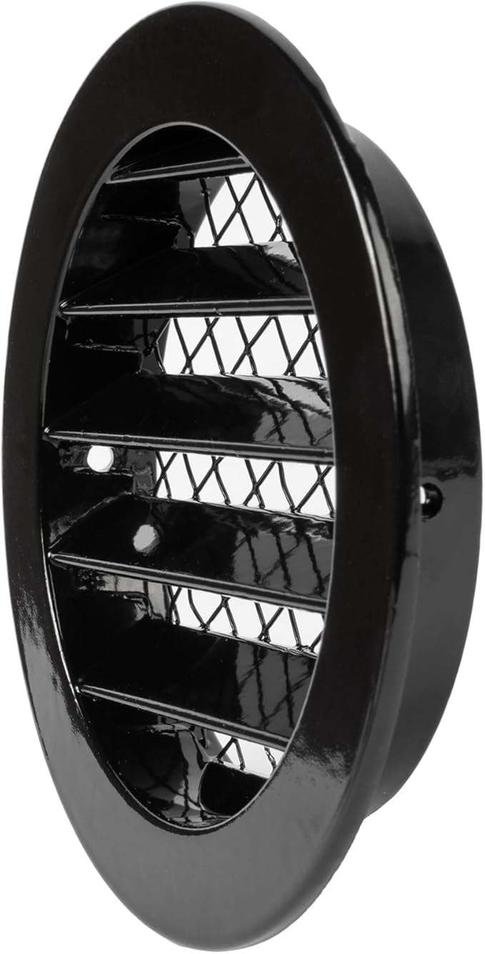 Repa Market 4" Inch Aluminum Black Soffit Air Vent Cover - Louvered Round Gable Vent with Mesh Screen - Exhaust/Intake Ventilation Grill for House, Bathroom - Indoor/Outdoor Metal Duct Grate