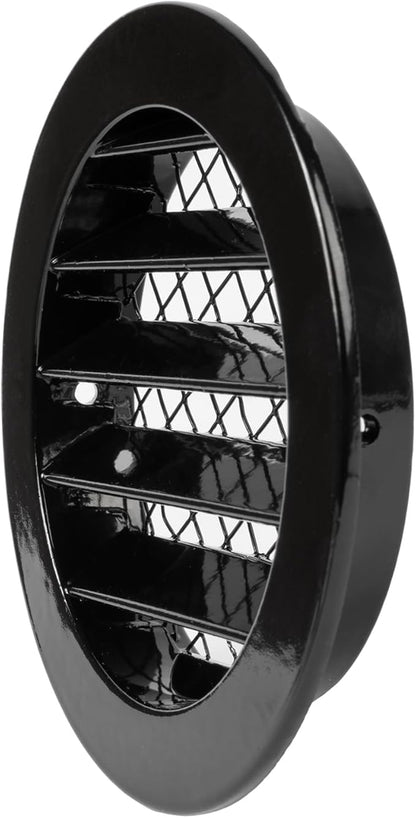 Repa Market 4" Inch Aluminum Black Soffit Air Vent Cover - Louvered Round Gable Vent with Mesh Screen - Exhaust/Intake Ventilation Grill for House, Bathroom - Indoor/Outdoor Metal Duct Grate