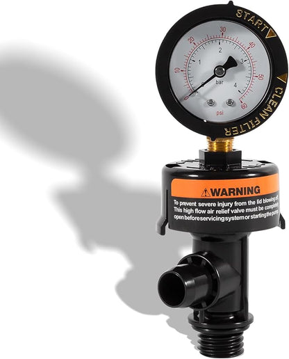 98209800 High Flow Manual Relief Valve/Air Relief Manual Valve Assembly with Pressure Gauge, Replacement for Pool and Spa Filter (1 PACK-98209800)