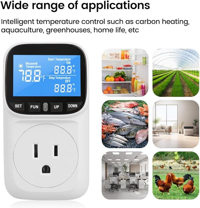 Diymore Digital Thermostat Controller, 1800W 120V/15A, -104°F to 210°F, Heating & Cooling Mode for Incubator, Greenhouse, Reptile Tank, Pool