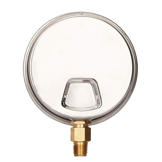 MEASUREMAN 4" Dial Size, Glycerin Filled Plumbing Pressure Gauge, 0-100psi, Stainless Steel Case, 1/4" NPT Lower Mount