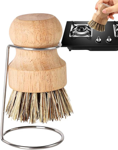 Kitchen Brush, Scrubber Cleaner with Wooden Handle and Drain Rack, Dish Scrubber for Sink Pots Pans Shower Bathroom Grout Tile Washing