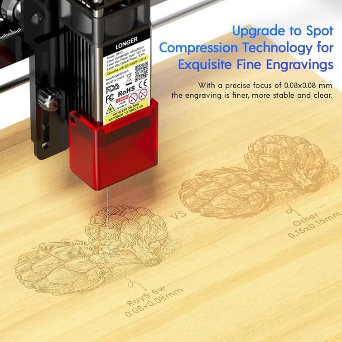 Longer RAY5 5W Laser Engraver with Air Pump, Limit Switch Kit and Y-Axis Extension Kit, Expand Working Area to 33.46" x 15.75", 3.5” Color Touch Screen, DIY Engraver Tool for Metal/Glass/Wood