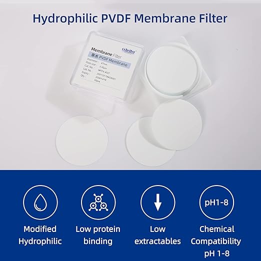 100 Pieces/Pack PVDF Disc Membrane Filters Hydrophilic 47mm Diameter 0.45µm Pore Size