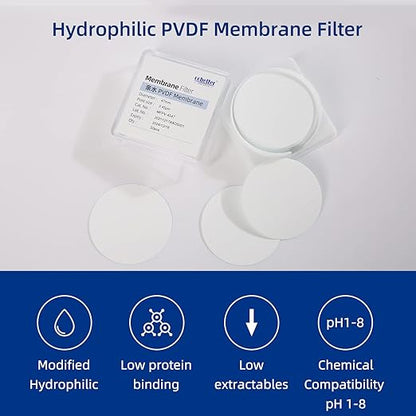 100 Pieces/Pack PVDF Disc Membrane Filters Hydrophilic 47mm Diameter 0.45µm Pore Size