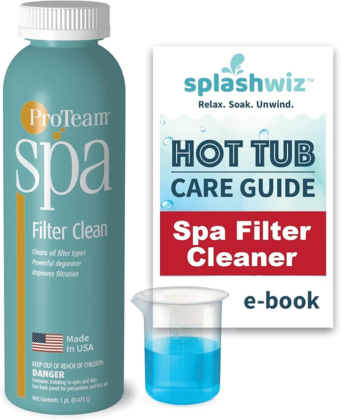 SplashWiz Proteam Spa Filter Clean - Spa Filter Cleaner for hot tub - Hot tub Filter Cleaner Soaking Solution Hot Tub Chemicals Care Guide - Made in USA (1 pt)