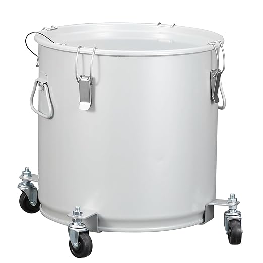 PioneerWorks Fryer Grease Bucket 8 Gal, Coated Carbon Steel Oil Filter Pot with Caster Base, Oil Disposal Caddy, Transport Container with Lid Lock Clip Nylon Filter Bag, Silver