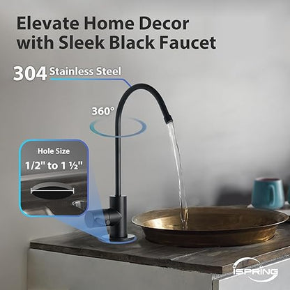 iSpring RCC1UP-AK-BLK, 7-Stage Alkaline UV Reverse Osmosis Water Filter with Booster Pump, Sleek Black RO Faucet TDS PFAS Microplastic Removal, Patented Top-Mounted Faucet Design for Easy Installation