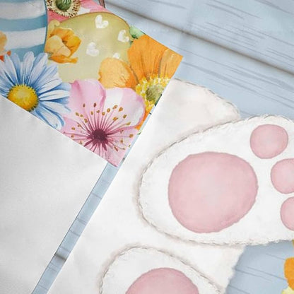 Easter Curtain Valances for Windows, Kitchen Valance Window Treatment, Spring Watercolor Bunny Eggs Flower Wood Grain Blue Light Filtering Block Curtains for Bathroom/Bedroom/Living Room 60'' x 18''