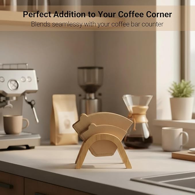 Cone Coffee Filter Holder for Counter, Bamboo Coffee Filter Storage Container, Large Capacity Can Hold 120 Pcs Cone Paper Filters Size #01#02#04