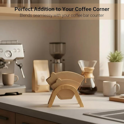 Cone Coffee Filter Holder for Counter, Bamboo Coffee Filter Storage Container, Large Capacity Can Hold 120 Pcs Cone Paper Filters Size #01#02#04