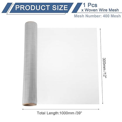 uxcell 400 Mesh 39" x 12" Woven Wire Mesh, 304 Stainless Steel Air Vent Filter Screen, Window Screen Mesh for DIY Projects Vents Cover Filtration Animals Fence