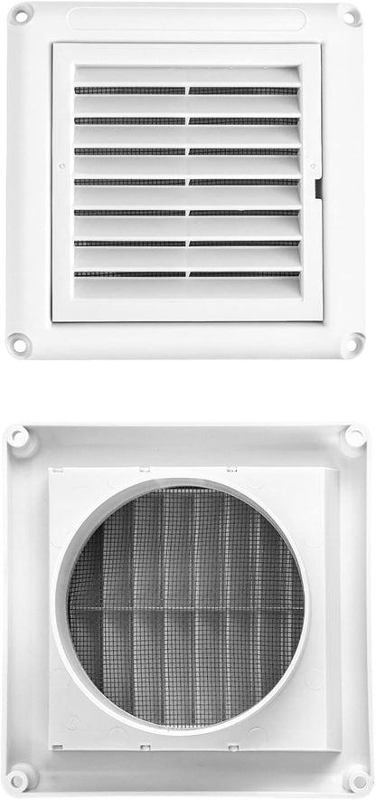 QWORK Air Vent ABS Louver Grille Cover, 2 Pack 4" Square Covers with Built-in Fly Screen Mesh for Bathroom Office Home