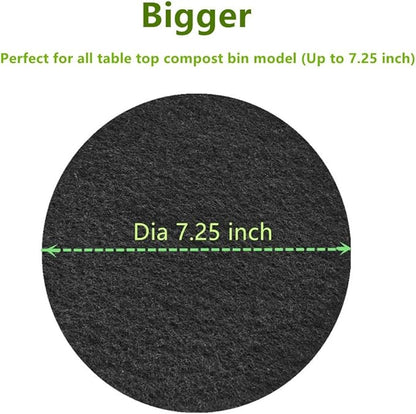 Kitchen Compost Bin Charcoal Filter 7.25 Inch Diameter Extra Thicker & Bigger-Over 3 Years Supply- Longer Lasting Activated Charcoal Odor Trapping Filters (0.4inch/10mm Thickness), Round (6 Pack)