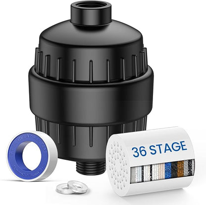 VOXON 36-Stage Shower Filter, Revitalize Hair Skin Nails with Purifying Water, Shower Head Filter for Hard Water 99% Lead Chlorine, Fluoride &Chemicals removed Improves Skin Hair Matte Black