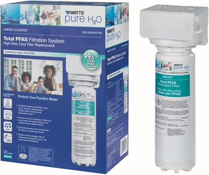 Watts Premier H2O-DWCBTP100 Single-Stage Total PFAS Reduction Under Counter Water Filtration System, Reduces Forever Chemicals, High Flow Rate 1.5 GPM, 1/4 Turn Quick Change, 1,900 Gallon Capacity