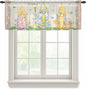 Easter Sheer Valances for Windows 42"x18", Light Filtering Kitchen Curtains Valance, Rustic Gnomes Duck Floral Colorful Eggs Wooden Grain Rod Pocket Chiffon Curtains for Living Room Bedroom Cafe