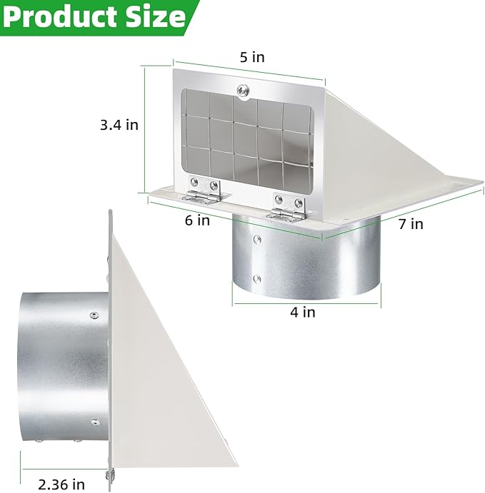4 Inch Dryer Vent Cover Outside with Mesh and Damper,Wall Vent Exhaust Vent Cover,4" Metal Dryer Vent Cover Outdoor,Exterior Dryer Vent Hood Outlet Cap for Laundry Dryer Range Hood AC Air Vent,White