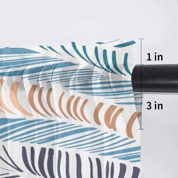 Abstract Stripes Sheer Valance Curtains, Brown Blue Gradient Wavy Lines Leaf Texture Light Filtering Kitchen Valances Rod Pocket Voile Curtain Window Treatment for Bedroom/Living Room/Basement 60Wx18L