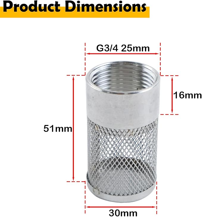 Dia Hose Inlet Suction Strainer Filter, Stainless Steel Water Pump Filter for Garden Irrigation, High Pressure Water Pump, Sprayer & Plumbing Systems (30mm)
