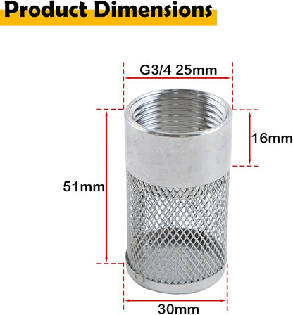 Dia Hose Inlet Suction Strainer Filter, Stainless Steel Water Pump Filter for Garden Irrigation, High Pressure Water Pump, Sprayer & Plumbing Systems (30mm)