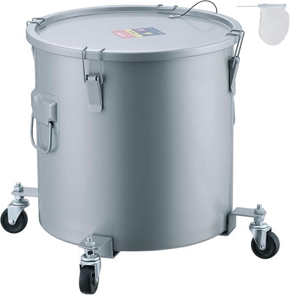 VEVOR 10 Gallon Fryer Grease Bucket, Oil Disposal Bucket Caddy on Wheels, Rust-proof Coated Carbon Steel Fryer Oil Transport Container with Filter Bag, Lid & Lock Clips for Cooking Oil Filtering