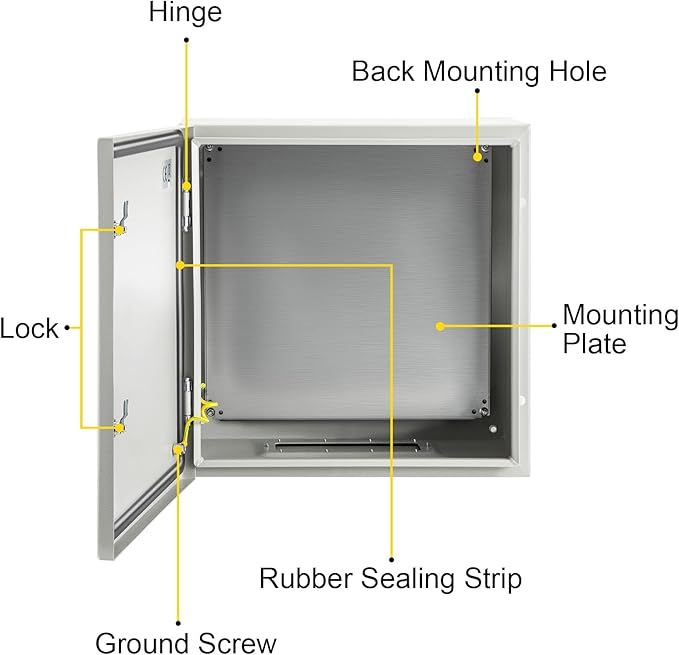 VEVOR NEMA Steel Enclosure, 24 x 24 x 12'' NEMA 4X Steel Electrical Box, IP66 Waterproof & Dustproof, Outdoor/Indoor Electrical Junction Box, with Mounting Plate
