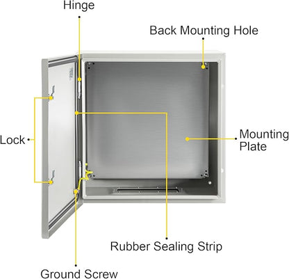 VEVOR NEMA Steel Enclosure, 24 x 24 x 12'' NEMA 4X Steel Electrical Box, IP66 Waterproof & Dustproof, Outdoor/Indoor Electrical Junction Box, with Mounting Plate