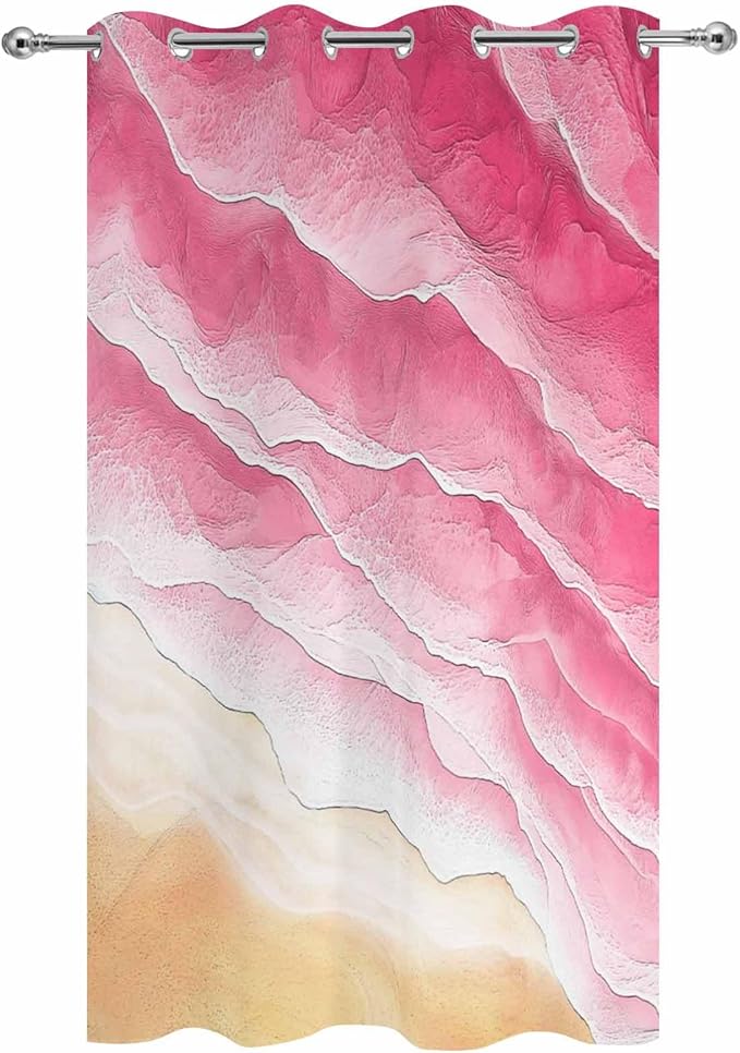 Ocean Outdoor Curtains for Patio Beach Waves Watercolor Abstract Gradient Pink Waterproof Outside Curtains with Grommet Top Weatherproof Curtain for Cabana Pergola Gazebo, 1 Panel, 54" W x 84" L