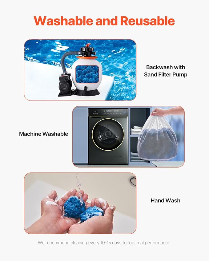 VEVOR Pool Filter Balls for Sand Filter, 4 lbs, Filter Balls Replace Pool Filter Sand, Reusable Blue Polyester Fiber Filter Media with Wash Bag, for Swimming Pool Aquarium Tank Above Ground Pool