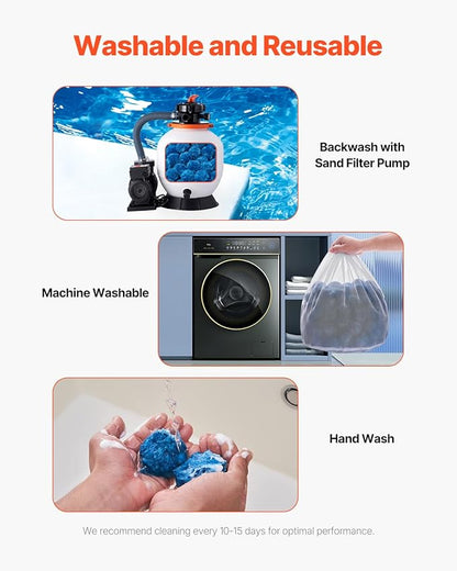 VEVOR Pool Filter Balls for Sand Filter, 4 lbs, Filter Balls Replace Pool Filter Sand, Reusable Blue Polyester Fiber Filter Media with Wash Bag, for Swimming Pool Aquarium Tank Above Ground Pool
