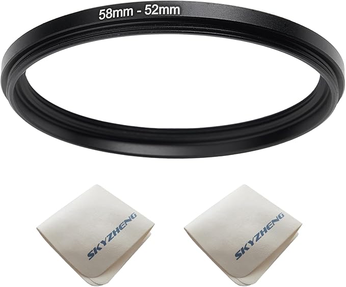 58mm Lens to 52mm Camera Lens Adapter 58mm to 52mm Step Down Ring Adapter Ring for All Brands of UV ND CPL, with Premium Lens Wiping Cloth 2 Pack (58mm-52mm)