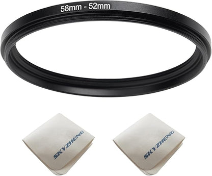 58mm Lens to 52mm Camera Lens Adapter 58mm to 52mm Step Down Ring Adapter Ring for All Brands of UV ND CPL, with Premium Lens Wiping Cloth 2 Pack (58mm-52mm)
