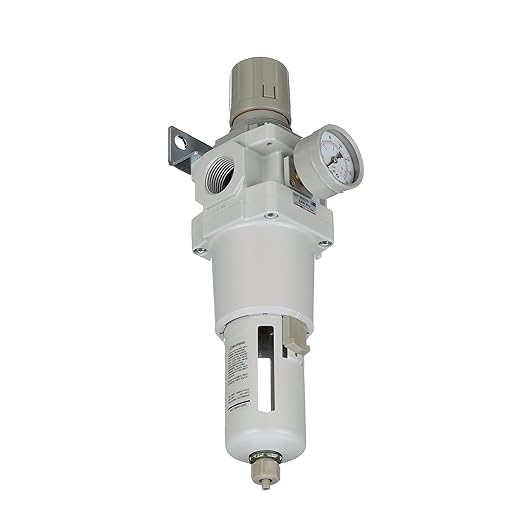 PneumaticPlus SAW600-N06BG Compressed Air Filter Regulator Piggyback Combo 3/4" NPT - Poly Bowl, Manual Drain, Bracket, Gauge