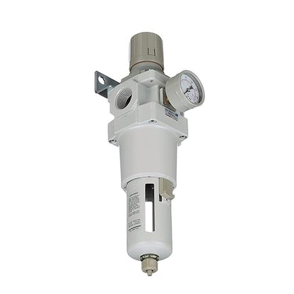 PneumaticPlus SAW600-N06BG Compressed Air Filter Regulator Piggyback Combo 3/4" NPT - Poly Bowl, Manual Drain, Bracket, Gauge