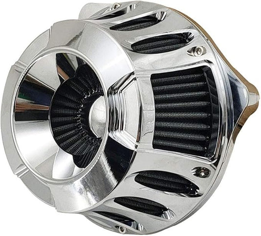 Air Cleaner Harley Filter Motorcycle Intake CNC Cut Kit Chrome for Models Dyna 2000 - 2017 Softail 2000 - 2015 Touring 2000 - 2007 (Chrome, Fitment - B)