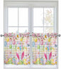Happy Easter Half Window Curtains 24 Inches Long, Spring Bunny Colorful Eggs Flower Plaid Window Treatment Curtain Drapes, Short Curtains Tiers for Kitchen Over Sink, 27.5"x24", 2 Panels
