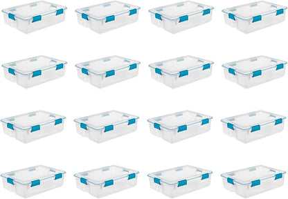 Sterilite 16-Pack Gasket Box, Weather-Resistant Storage Bins with Latching Lids, 37 Quart - Heavy-Duty Organizing Containers for Closet, Bathroom, and Office