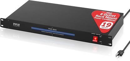 Pyle 1800W 8-Outlet Rack Mount Power Conditioner - 15 Amp Surge Protector with Noise Suppression - Rear Outlet for Multi Appliances - Triple Mode Protection - AC Power - for Home & Computer - PCO800