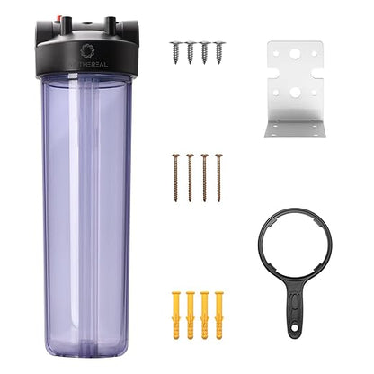 Airthereal Whole House Water Filter Housing, Sediment Filters for Well and City Water, 20"x4.5" Sediment Whole House Water Filter Cartridges with 3/4" NPT Port, Pre-Filtration System (Clear Housing)