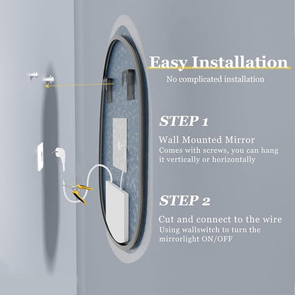 LUVODI Lighted LED Bathroom Mirror: 32”x24”Irregular Stone Pattern Frosted Wall Vanity Mirror with Bright Back Lit - Smart Dimmable Mirror Anti Fog with Touch Switch for Restroom Bedroom Living Room