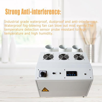 Ultrasonic Humidifier 24kg/h Portable Continuous Cool Mist Maker Humidifier Commercial Industrial Humidifier with Humidistat and Remote Sensor for Greenhouse Large Room Three Mist Outlet