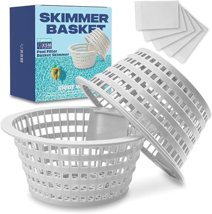 2-Pack Pool Skimmer Basket Replacement for Swimline Hydrotools 8928 & Olympic ACM88 – Heavy Duty Strainer with 5 Filter Socks – Fits Above Ground Pools (Top 6.18", Bottom 4.15"Height 2.78")