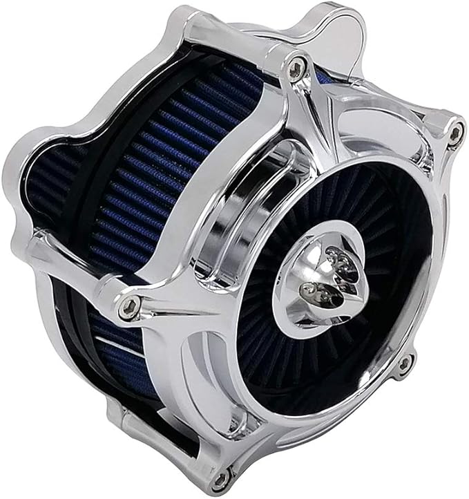 Harley Air Cleaner Turbine Intake Chrome Filter Kit Cnc Cut for Motorcycle Dyna 2000 - 2017 Softail 2000 - 2015 Touring 2000 - 2007 Fitment - B (Blue)