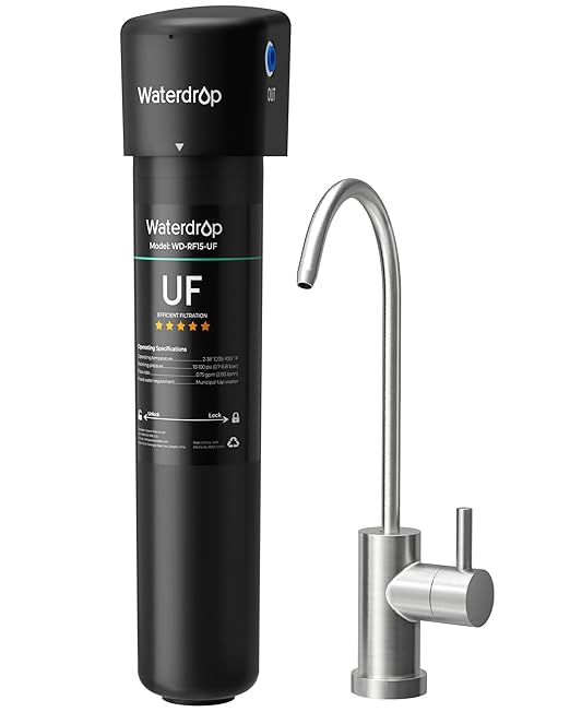 Waterdrop 15UB-UF 0.01 μm Ultra Filtration Under Sink Water Filter System, Reduces Lead, Chlorine, Bad Taste & Odor, 2 Years, with Dedicated Brushed Nickel Faucet, USA Tech